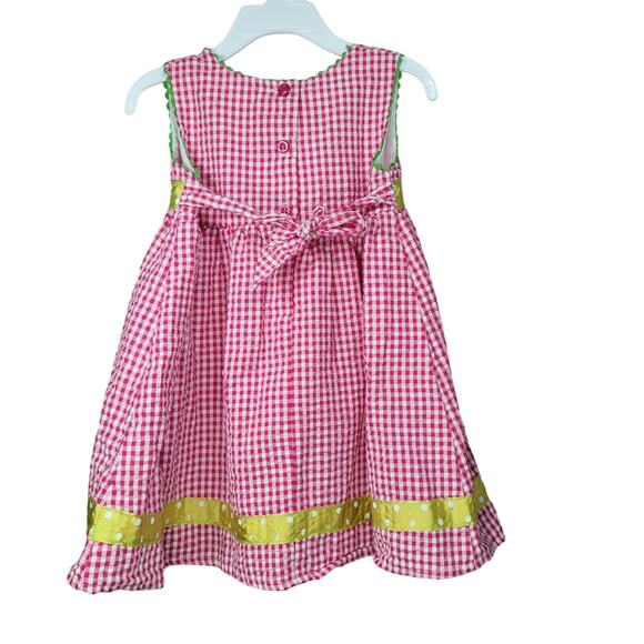 Toddler Dress 2T Seersucker Baby Togs Ladybug Flowers Pink Gingham Embroidered - Picture 2 of 8